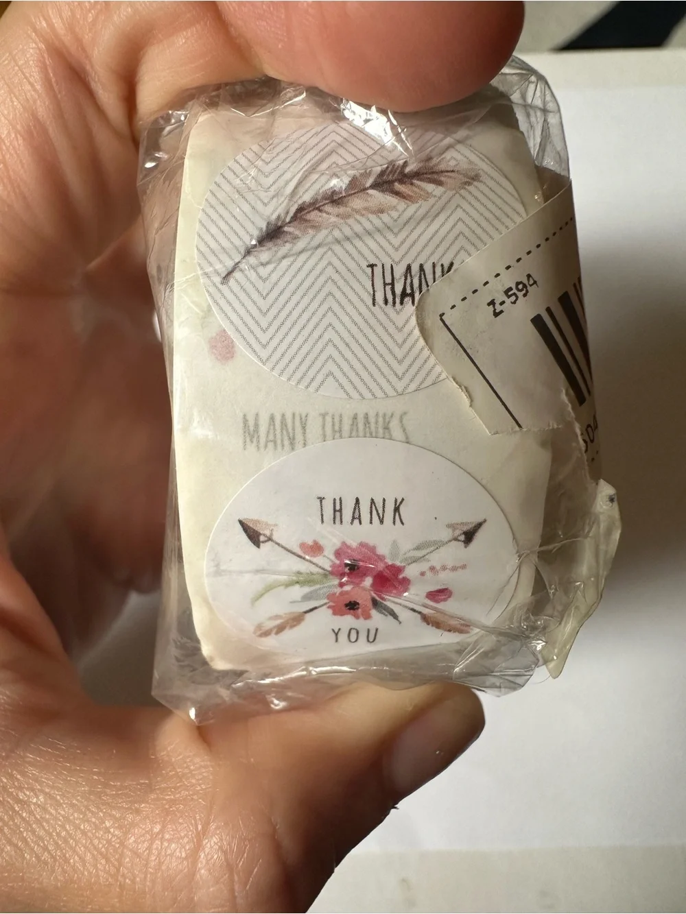💜 NWT Floral & Feathers Circle Thank You Stickers (500 Stickers)